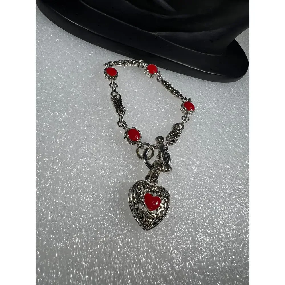 Retro Red Vintage Scroll Heart Toggle Bracelet NWOT Deadstock Costume Fashion